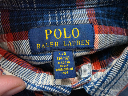 Camisa Ralph Lauren Adolescente L 14-16 Azul Franela