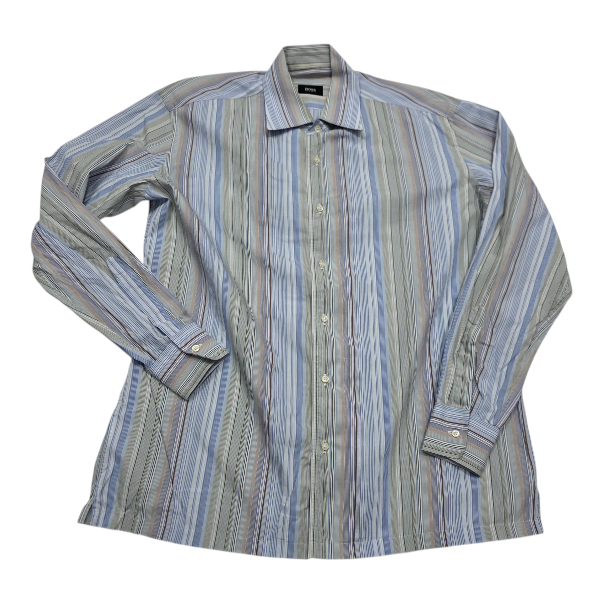 Camisa Boss Grande L 16 1/2 34-35 Verde Lineas Colores