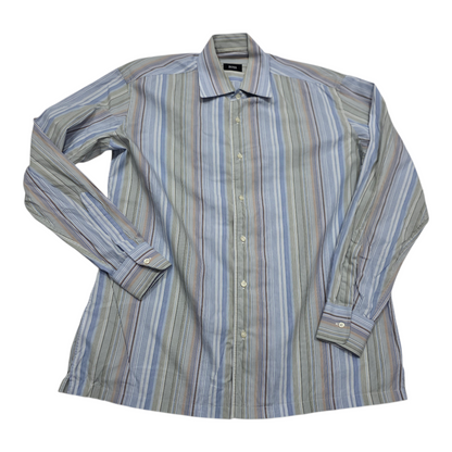 Camisa Boss Grande L 16 1/2 34-35 Verde Lineas Colores