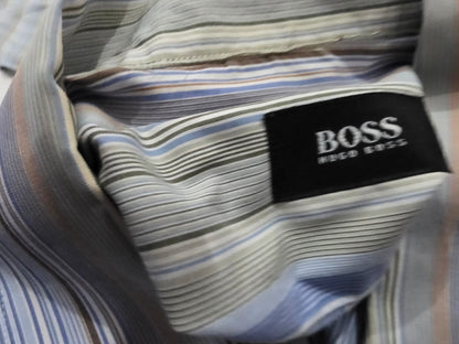 Camisa Boss Grande L 16 1/2 34-35 Verde Lineas Colores