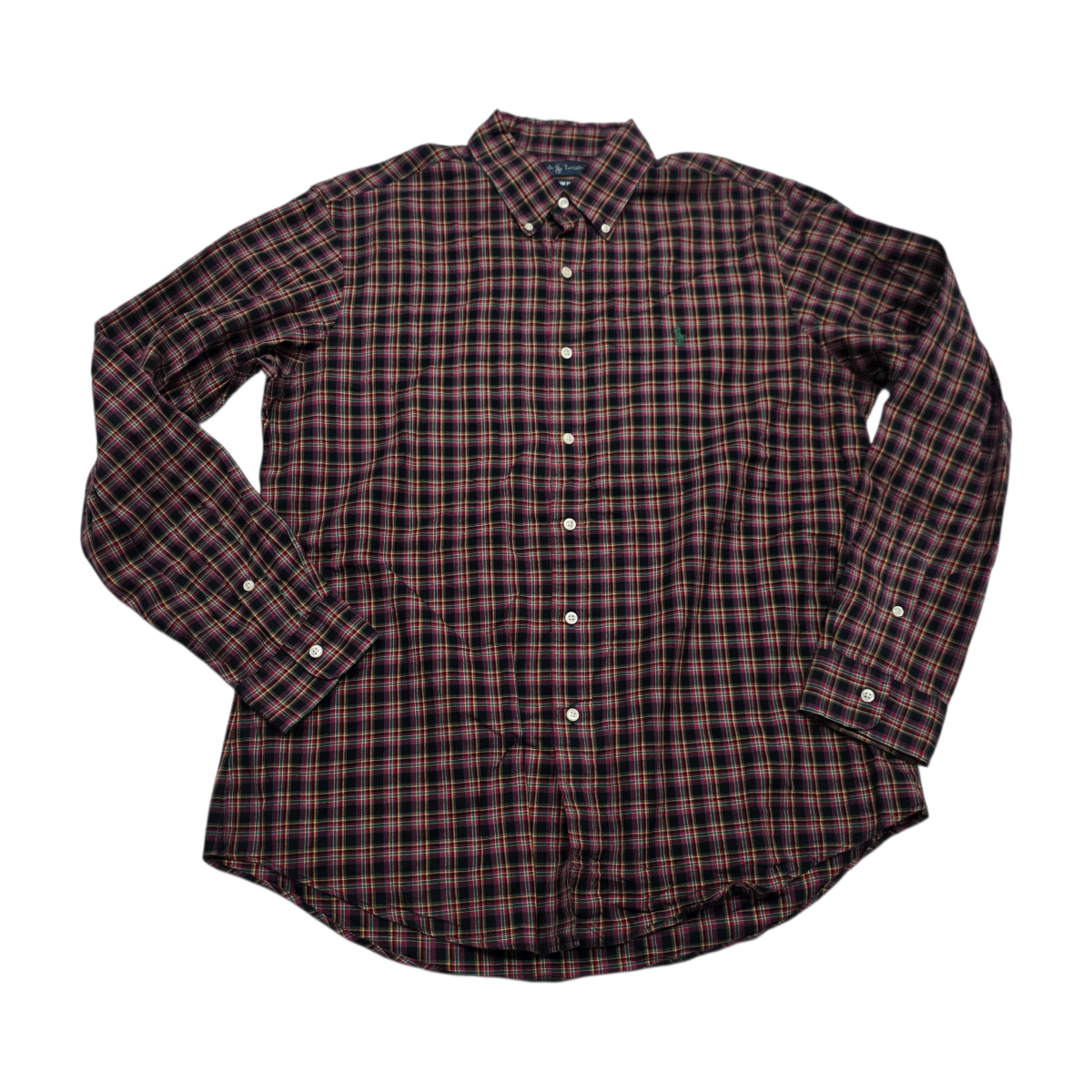 Camisa Ralph Lauren Grande Customfit Cuadro Negro Pony Verde