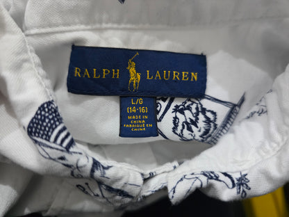 Camisa Ralph Lauren Adolescente L 14-16 Blanca Figuras