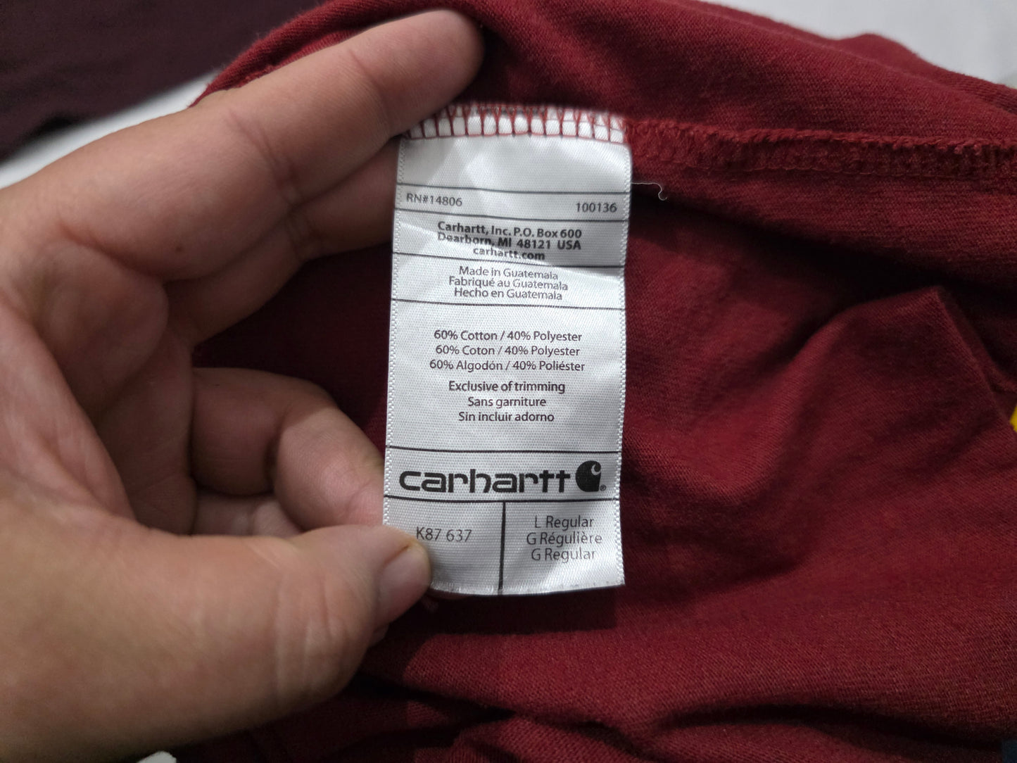Playera Carhartt Grande L Rojo Intenso Original Fit