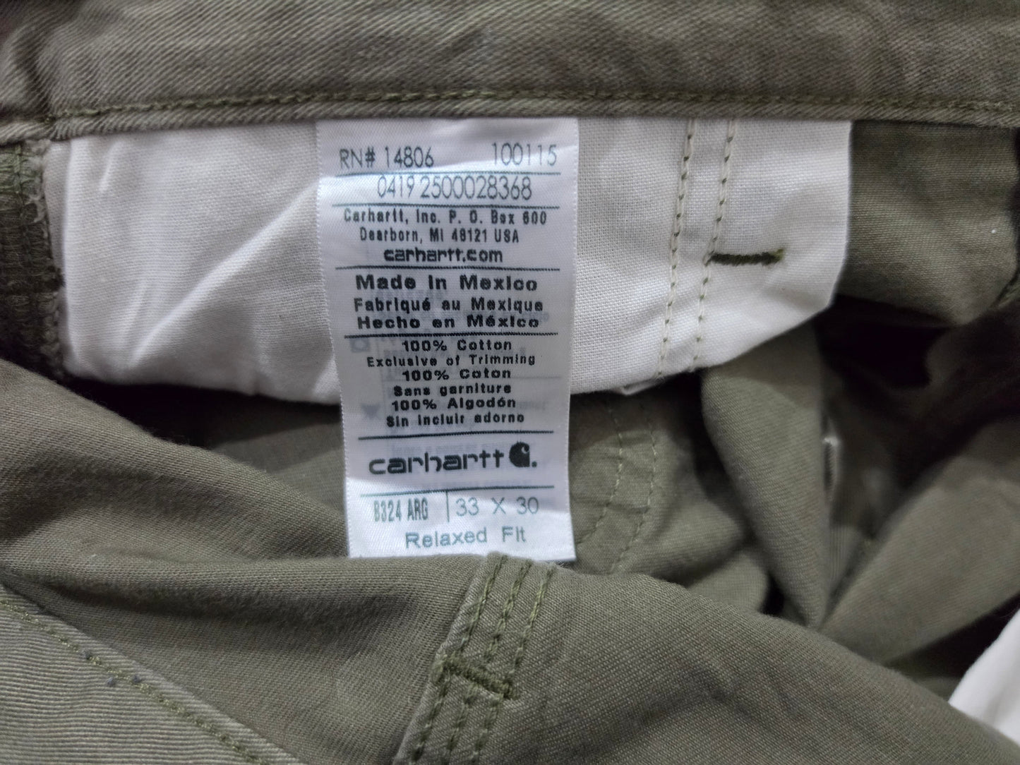Pantalon Carhartt 33x30 Relaxed Fit Verde