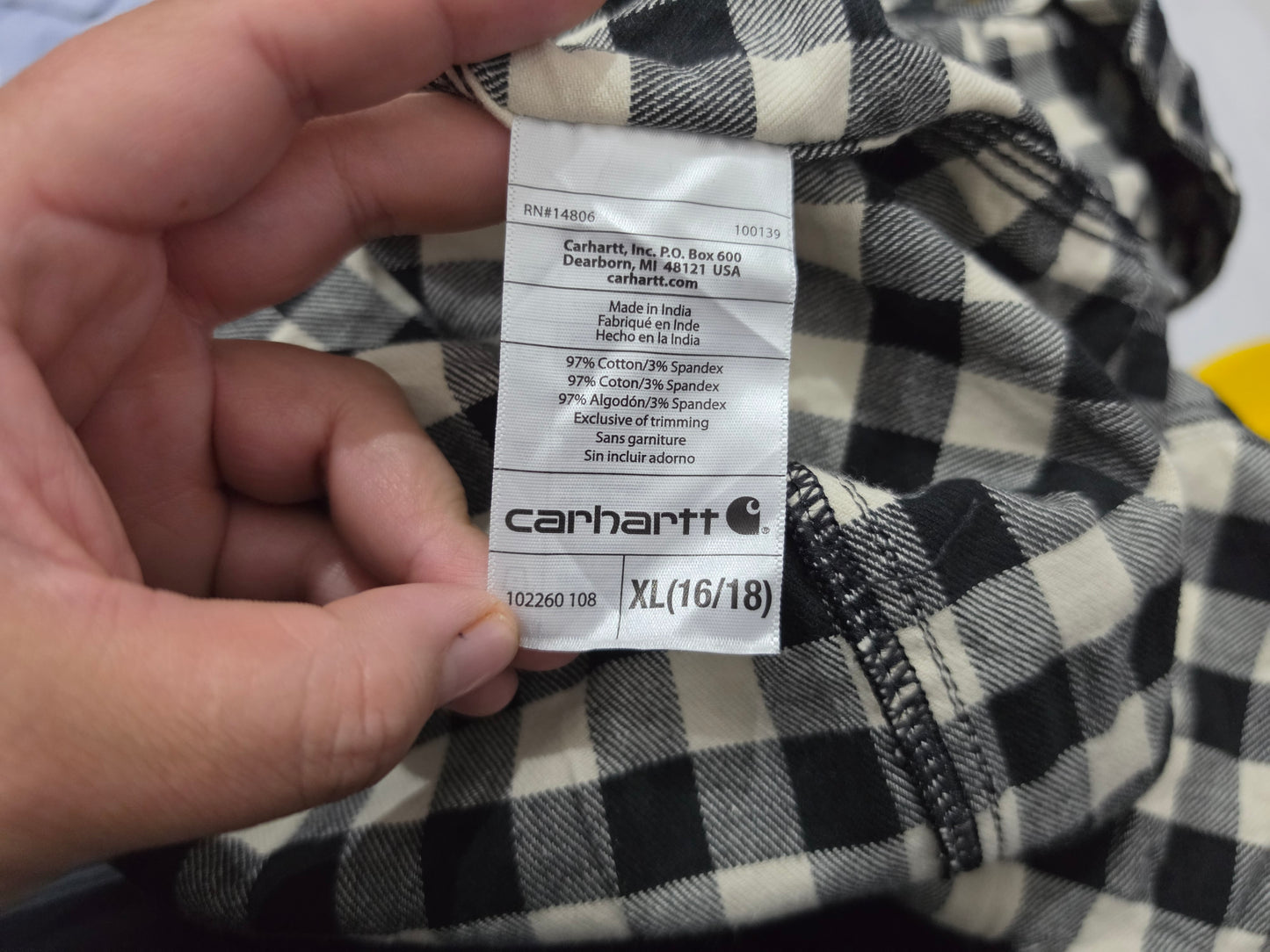 Camisa Carhartt Mujer Xgrande Xl Cuadro Negro