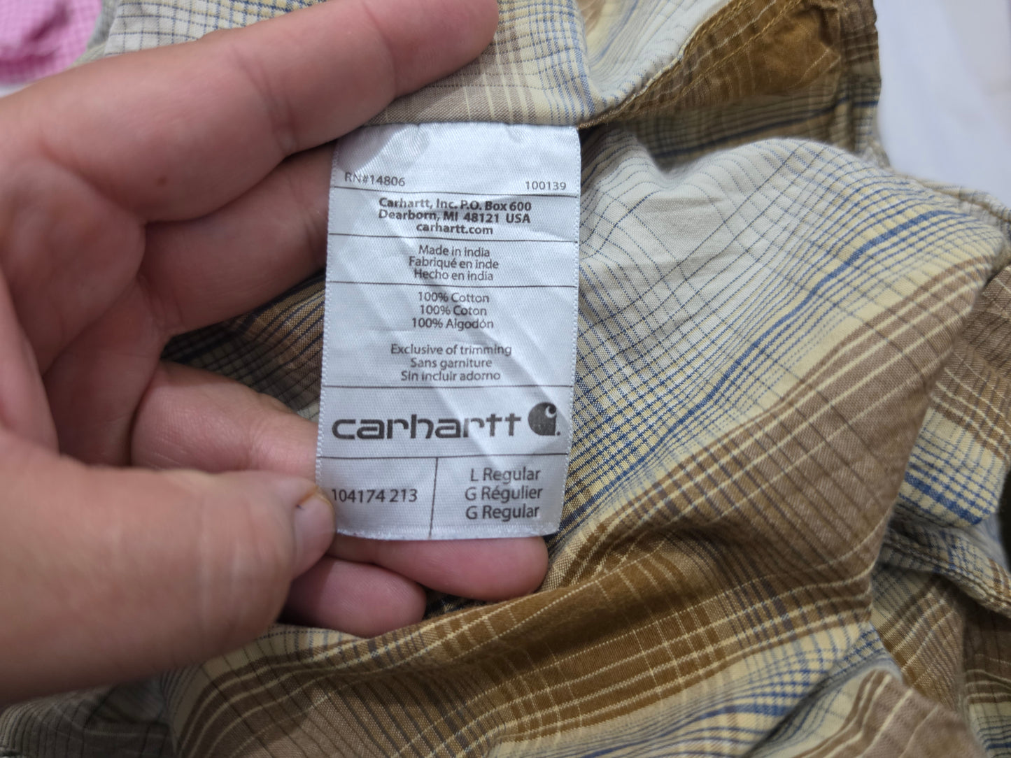 Camisa Manga Corta Carhartt Grande L Cuadro Cafe