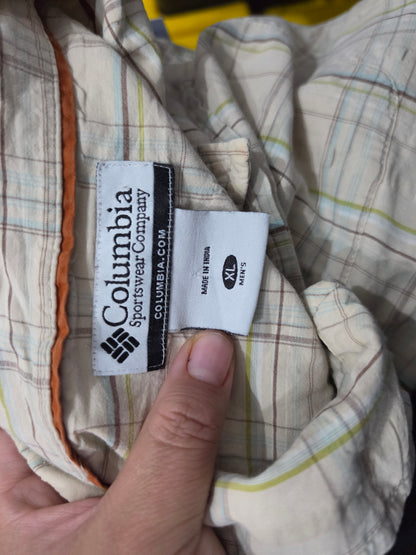Camisa Manga Corta Columbia Xgrande Xl Cafe Cuadro