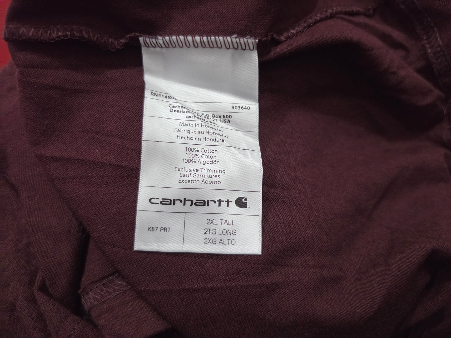 Playera Carhartt 2xl Tall Loose Fit Vino