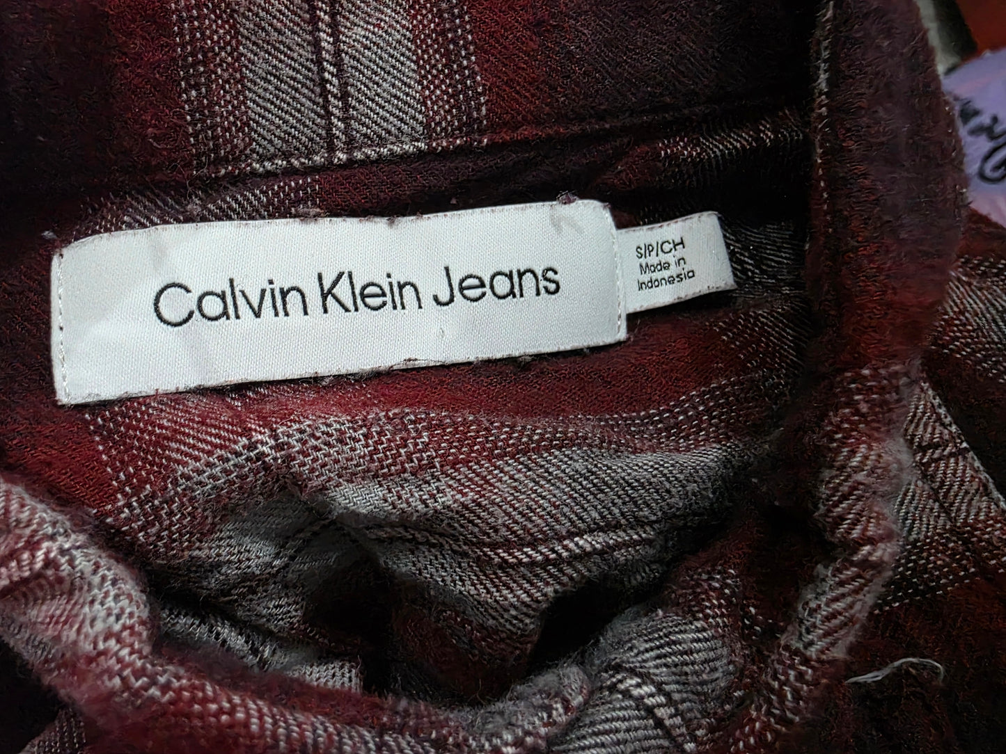 Camisa Calvin Klein Chico S Cuadro Vino