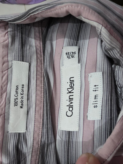 Camisa Calvin Klein Mediana 15 1/2 Slimfit Rosa Lineas