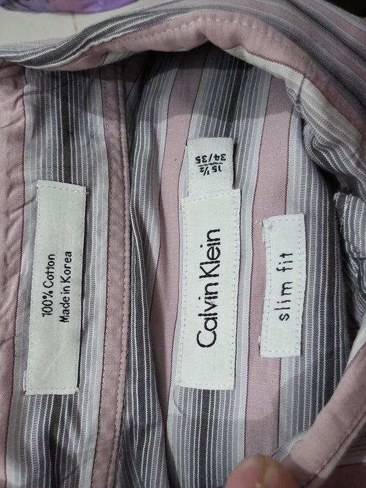 Camisa Calvin Klein Mediana 15 1/2 Slimfit Rosa Lineas