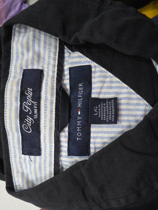 Camisa Manga Corta Tommy Hilfiger Grande L Slimfit Negro