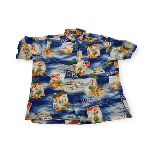 Camisa Manga Corta Ralph Lauren Xgrande Azul Vintage Camp