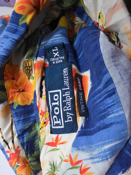Camisa Manga Corta Ralph Lauren Xgrande Azul Vintage Camp