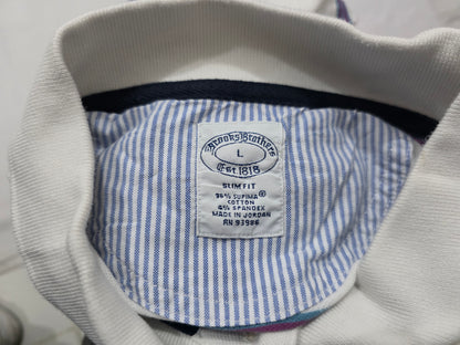 Playera Polo Brooks Brothers Grande L Slimfit Blanca Lineas