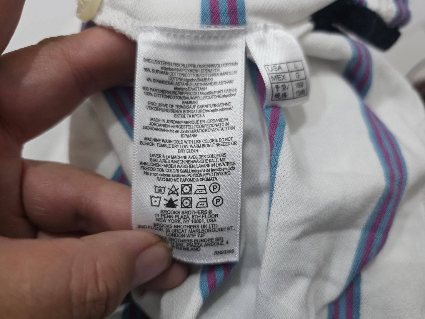Playera Polo Brooks Brothers Grande L Slimfit Blanca Lineas