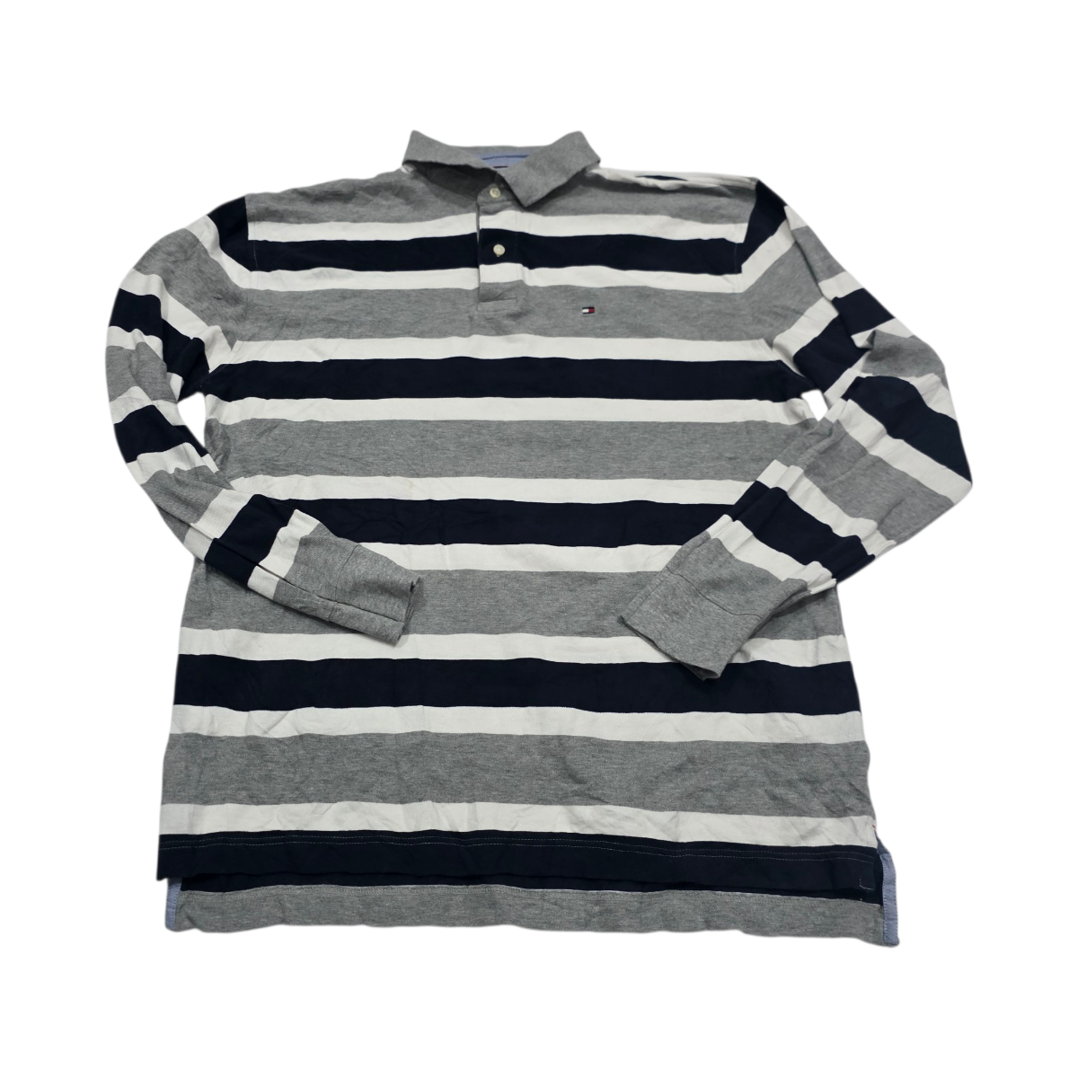 Playera Polo Tommy Hilfiger Xgrande Classic Fit Gris Lineas