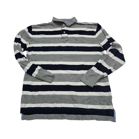 Playera Polo Tommy Hilfiger Xgrande Classic Fit Gris Lineas