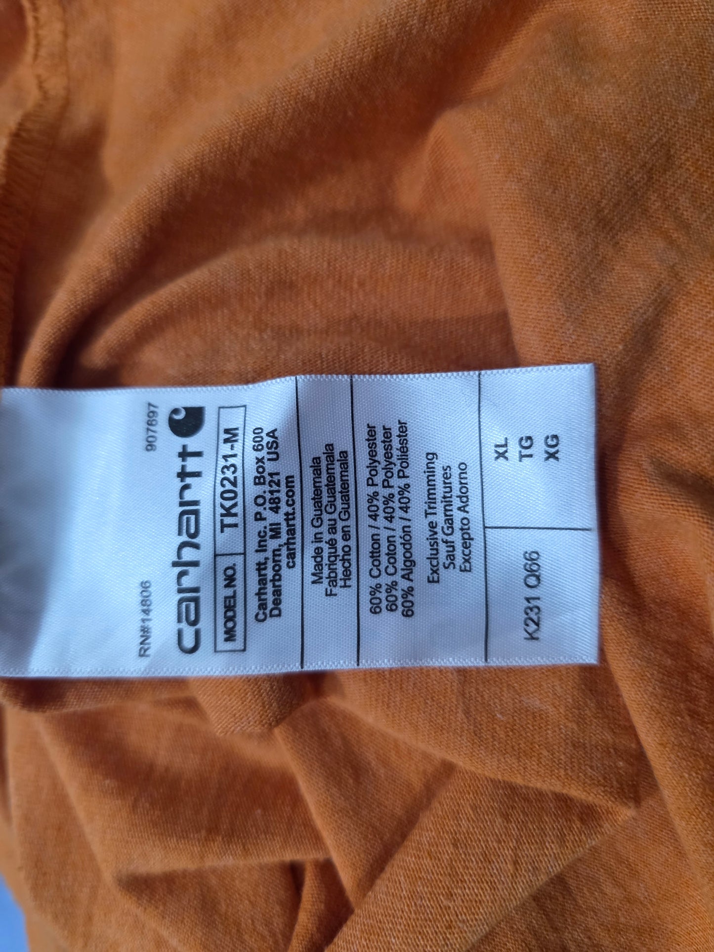 Playera Manga Larga Carhartt Xgrande Loose Fit Naranja