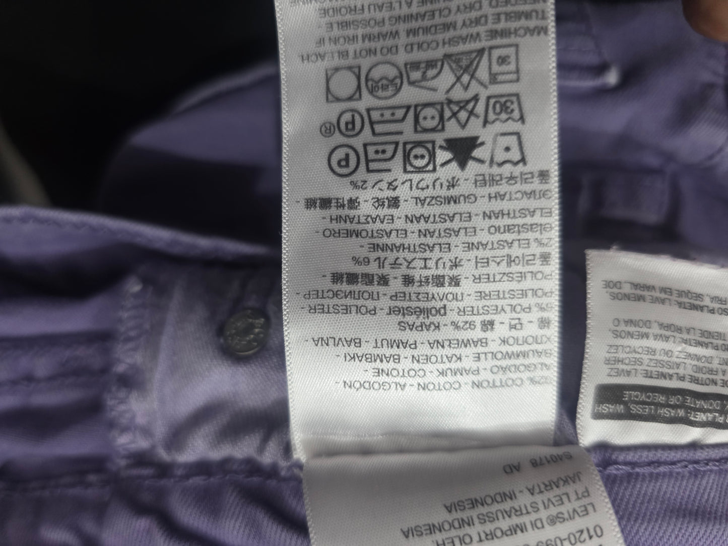 Pantalon Slimfit Levis 511 31x32 Lila (Usado)