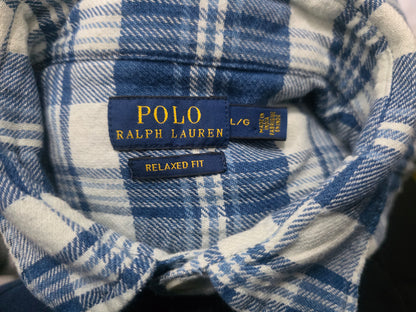 Camisa Ralph Lauren Grande L Relaxed Fit Azul Franela (Usado)