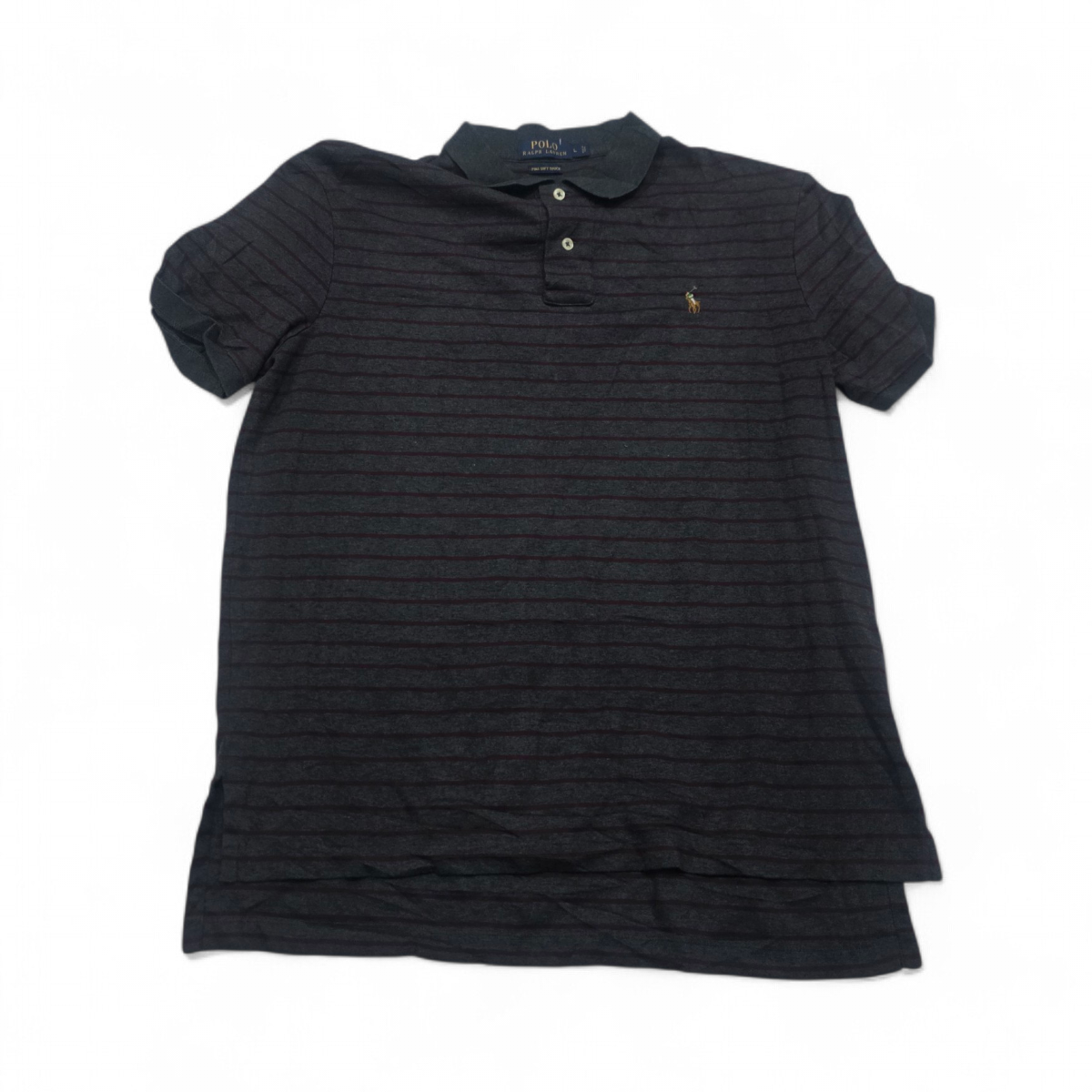 Playera Polo Ralph Lauren Grande L Gris Lineas Vino (Usado)