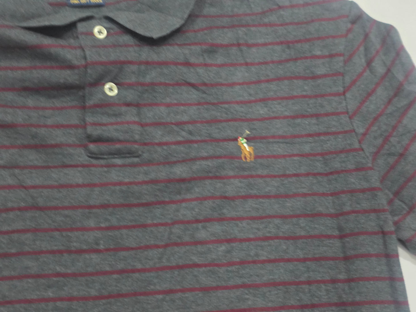 Playera Polo Ralph Lauren Grande L Gris Lineas Vino (Usado)