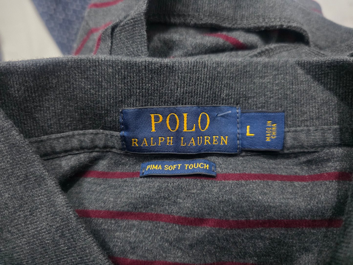 Playera Polo Ralph Lauren Grande L Gris Lineas Vino (Usado)