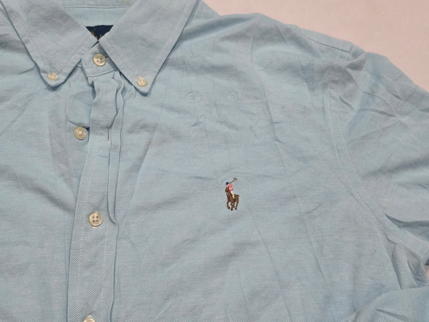 Camisa Ralph Lauren Knit Oxford Xl Azul Claro Pony Colores (Usado)