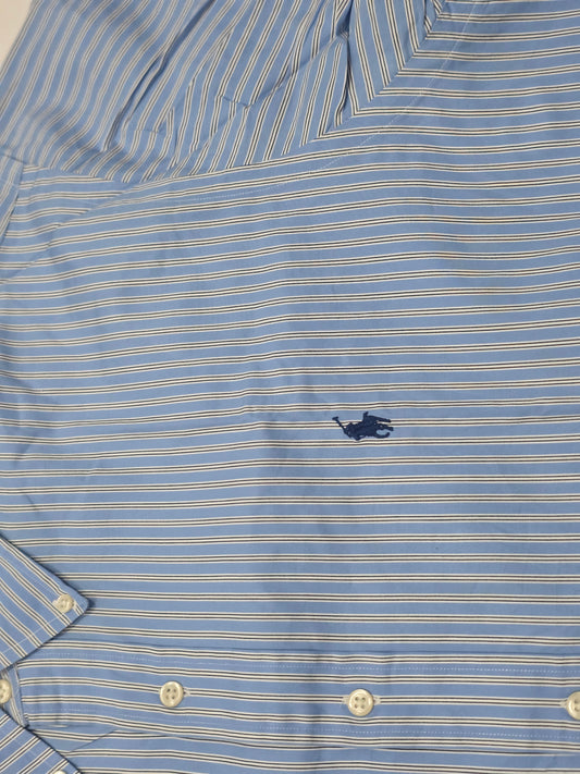Camisa Ralph Lauren 2xl 18 36-37 Classic Fit Azul Lineas (Usado)