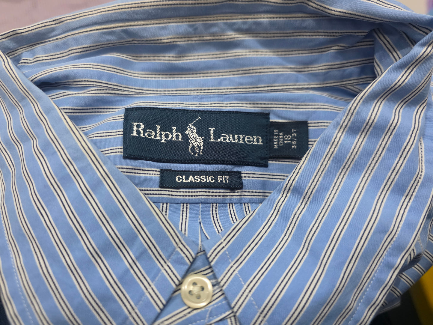 Camisa Ralph Lauren 2xl 18 36-37 Classic Fit Azul Lineas (Usado)