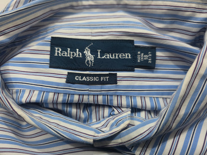 Camisa Ralph Lauren 2xl 18 36-37 Classic Fit Azul Y Blanco (Usado)
