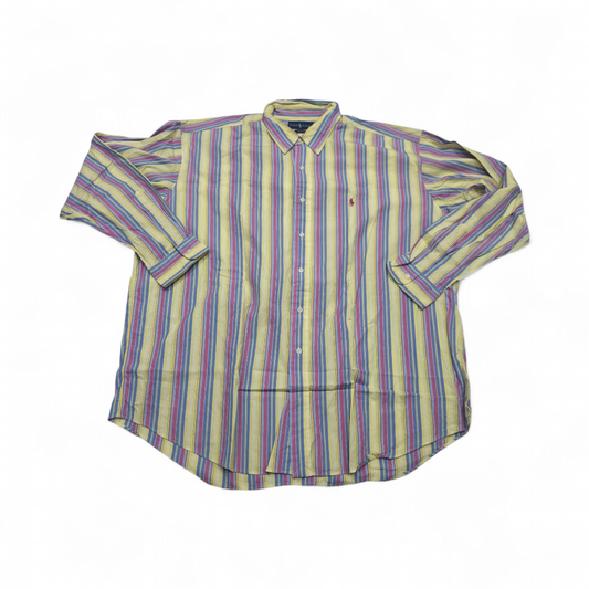 Camisa Ralph Lauren 2xl Blake Amarillo, Azul Lineas Amplia (Usado)