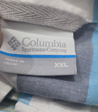 Camisa Columbia 2xl Azul Y Blanco Lineas Manga Corta (Usado)
