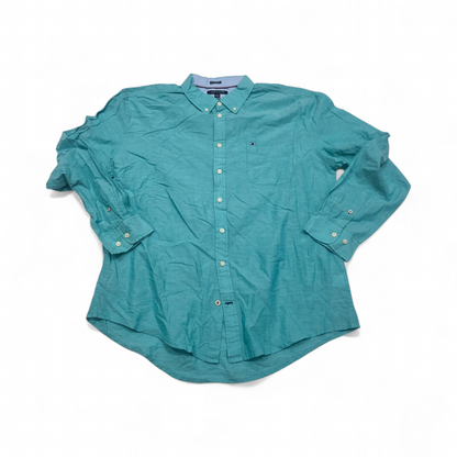 Camisa Tommy Hilfiger 2xl Custom Fit Lino Turquesa (Usado)