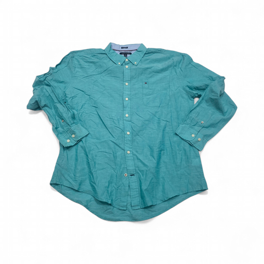 Camisa Tommy Hilfiger 2xl Custom Fit Lino Turquesa (Usado)