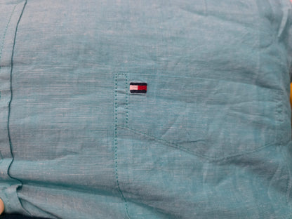 Camisa Tommy Hilfiger 2xl Custom Fit Lino Turquesa (Usado)