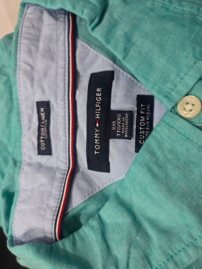 Camisa Tommy Hilfiger 2xl Custom Fit Lino Turquesa (Usado)