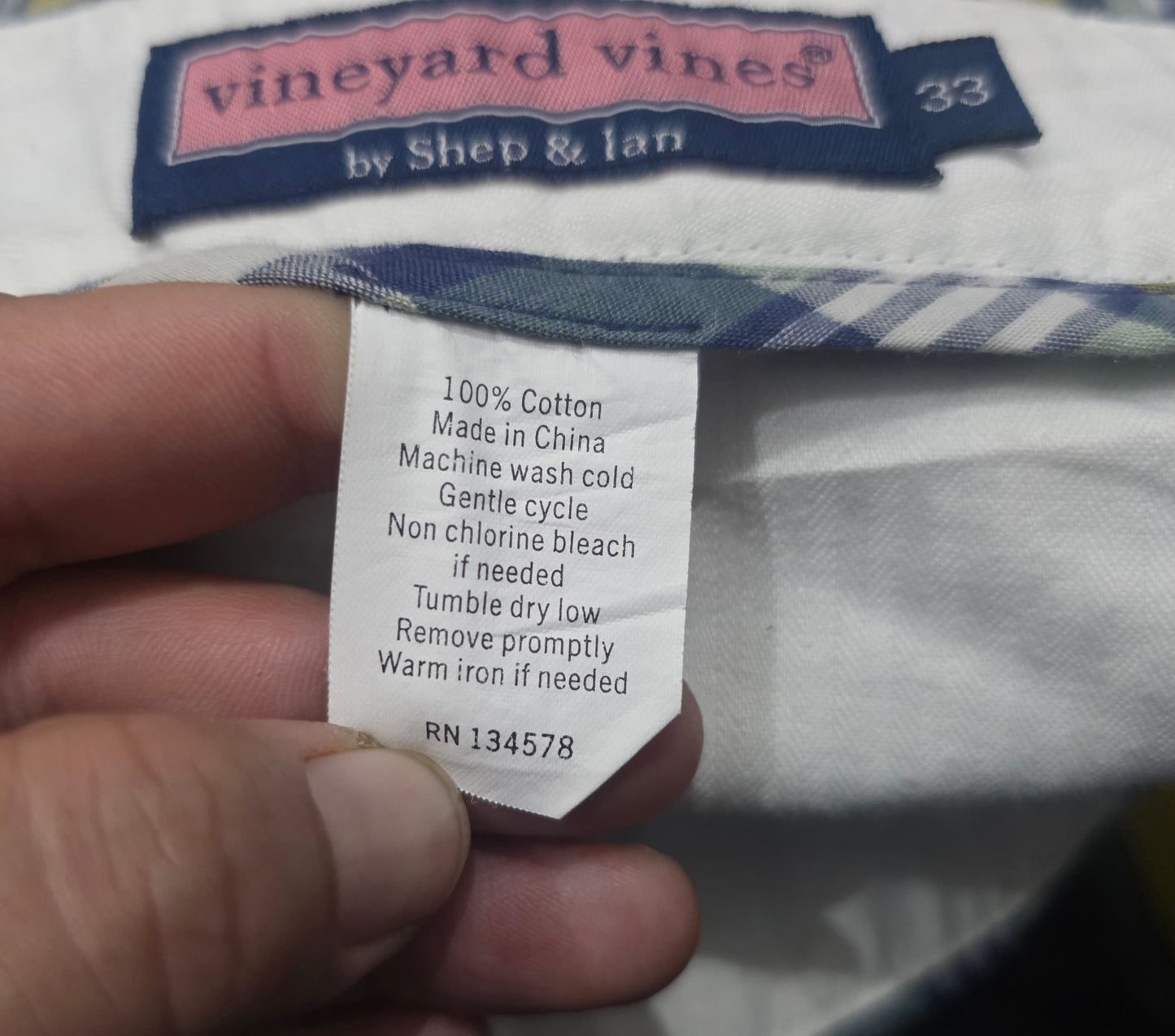 Bermuda Vineyard Vines Talla 33 Cuadro Azul Verde (Usado)