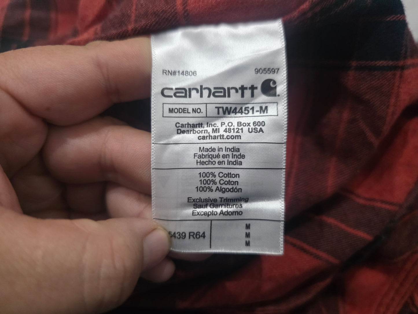 Camisa Carhartt Mediana M Loose Fit Cuadro Rojo Franela (Usado)