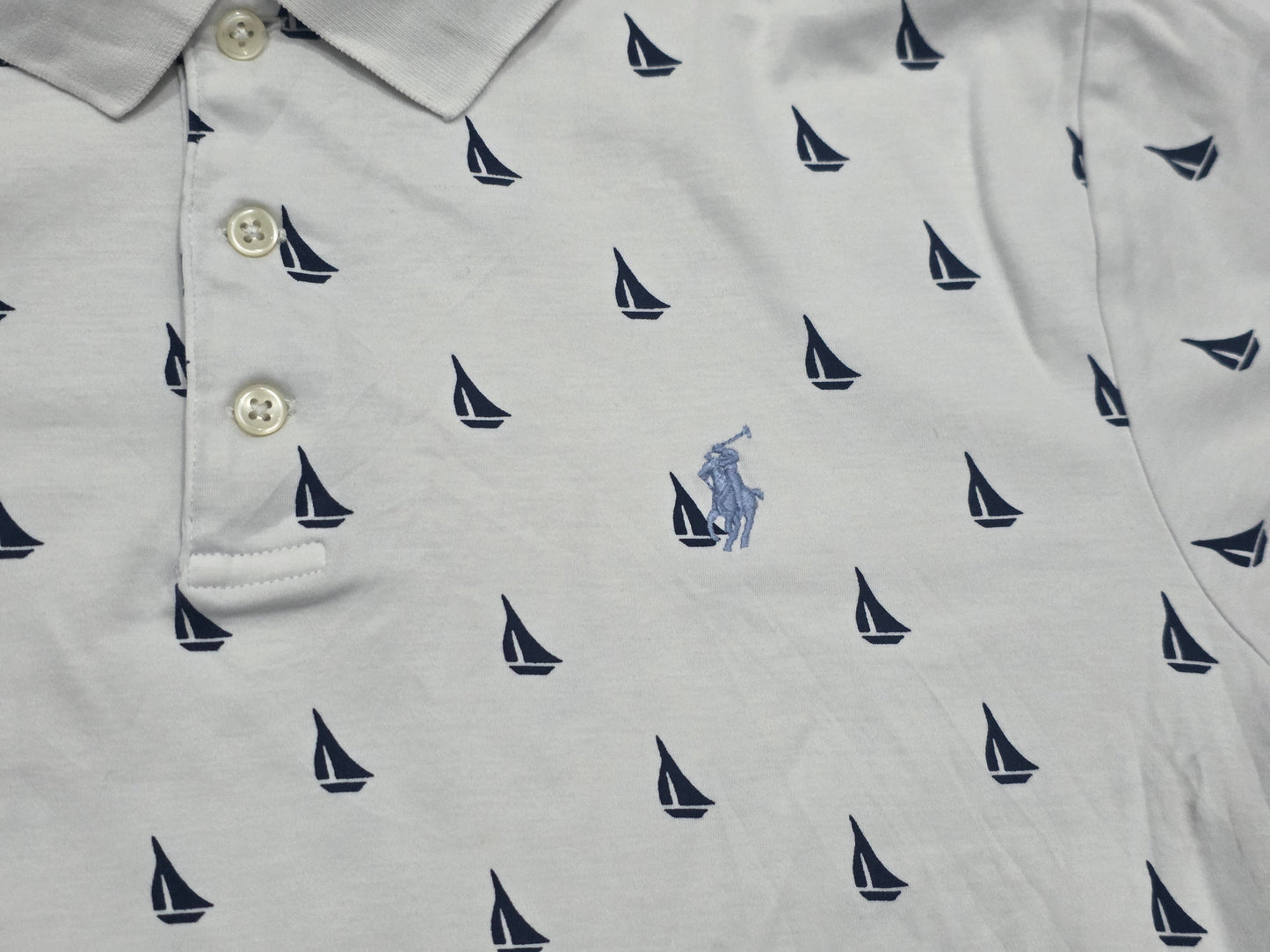 Playera Ralph Lauren Mediana M Custom Slimfit Blanca Veleros (Usado)