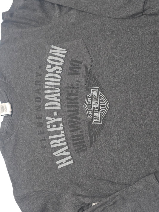Playera Manga Larga Harley Davidson Grande L Gris (Usado)