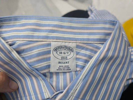 Camisa Brooks Brothers 2xl 18 6/7 Regent Azul Lineas (Usado)
