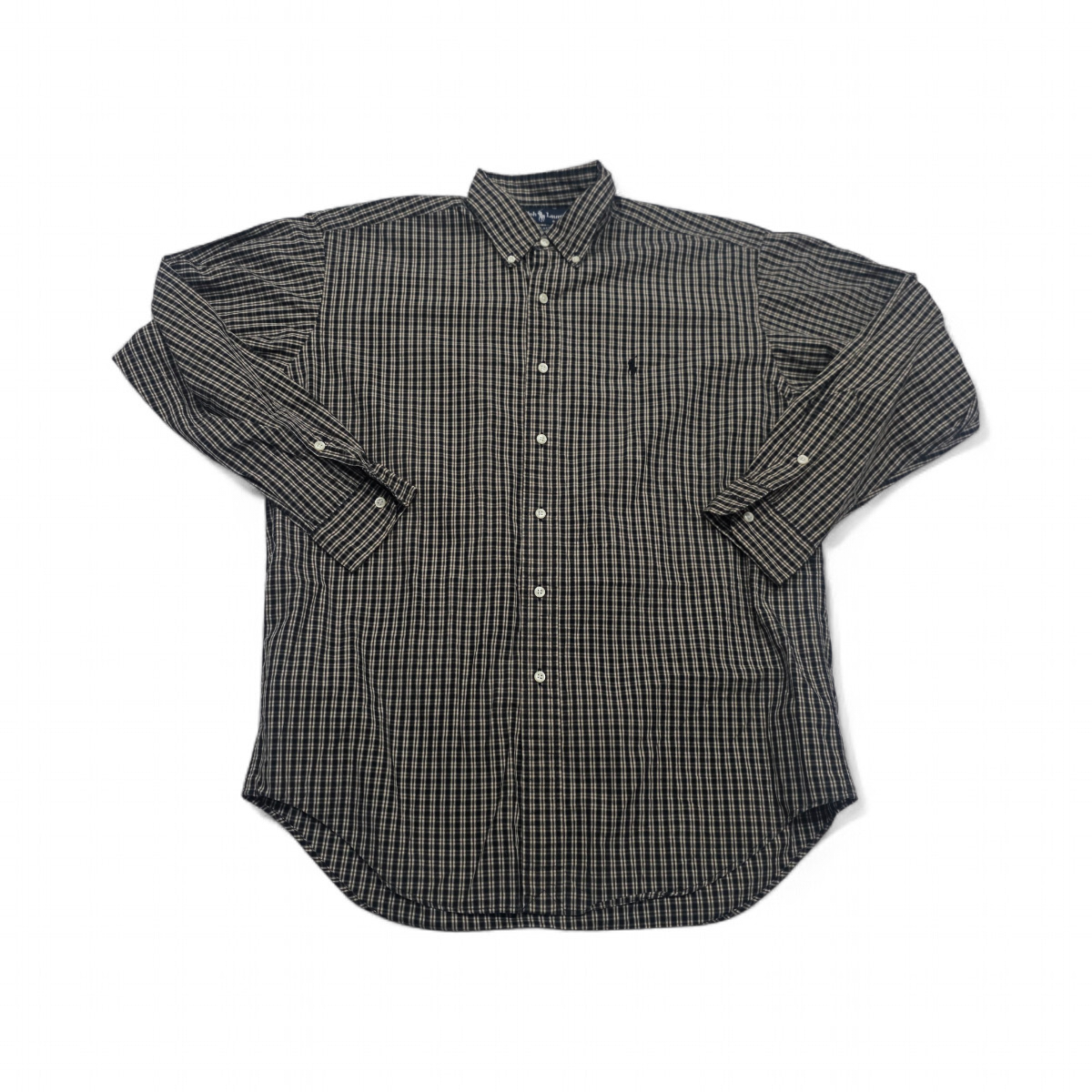 Camisa Ralph Lauren Mediana M Blake Cuadro Negro Cafe Amplio (Usado)