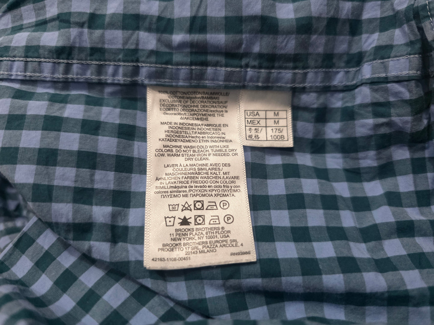 Camisa Brooks Brothers Mediana M Azul Y Verde Cuadro (Usado)