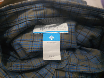 Camisa Columbia 2xl Tall Cuadro Azul Y Verde (Usado)