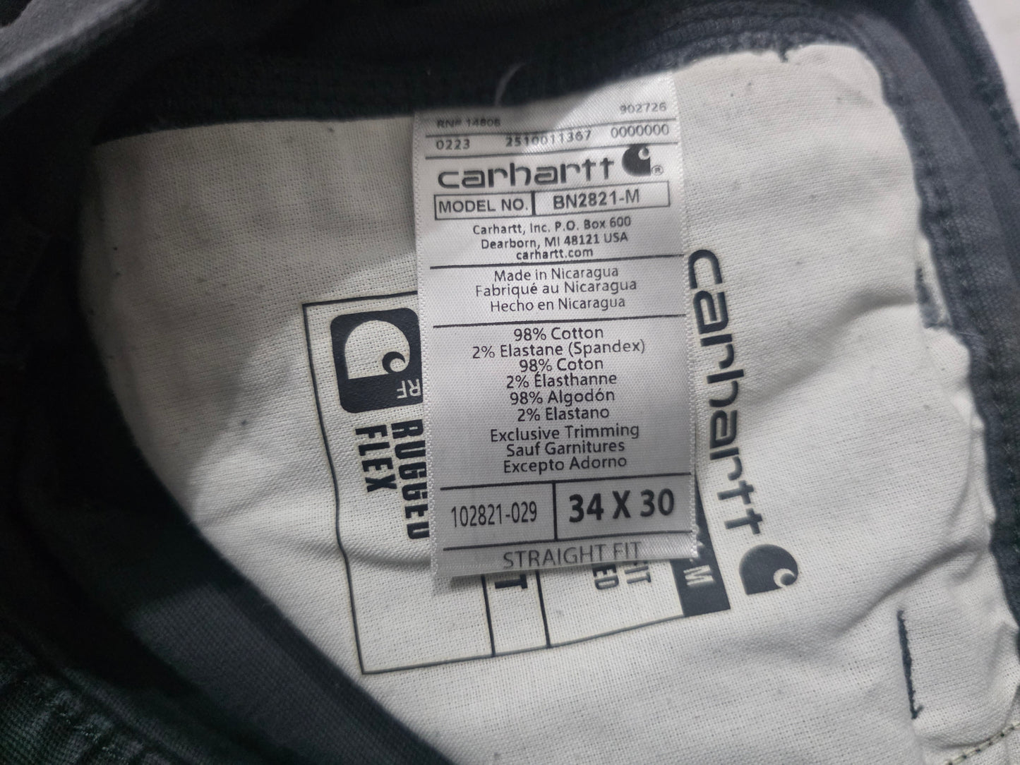 Pantalon Recto Carhartt 34x30 Gris Deslavado