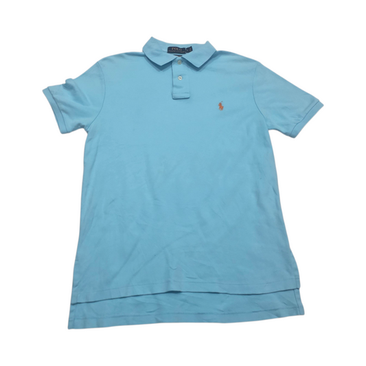 Playera Polo Ralph Lauren Chico Azul Customfit Pony Naranja
