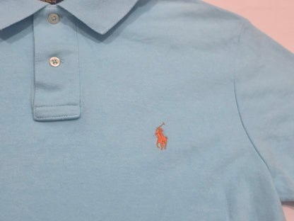 Playera Polo Ralph Lauren Chico Azul Customfit Pony Naranja