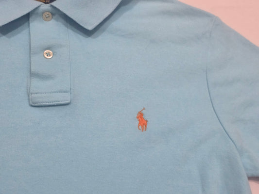 Playera Polo Ralph Lauren Chico Azul Customfit Pony Naranja